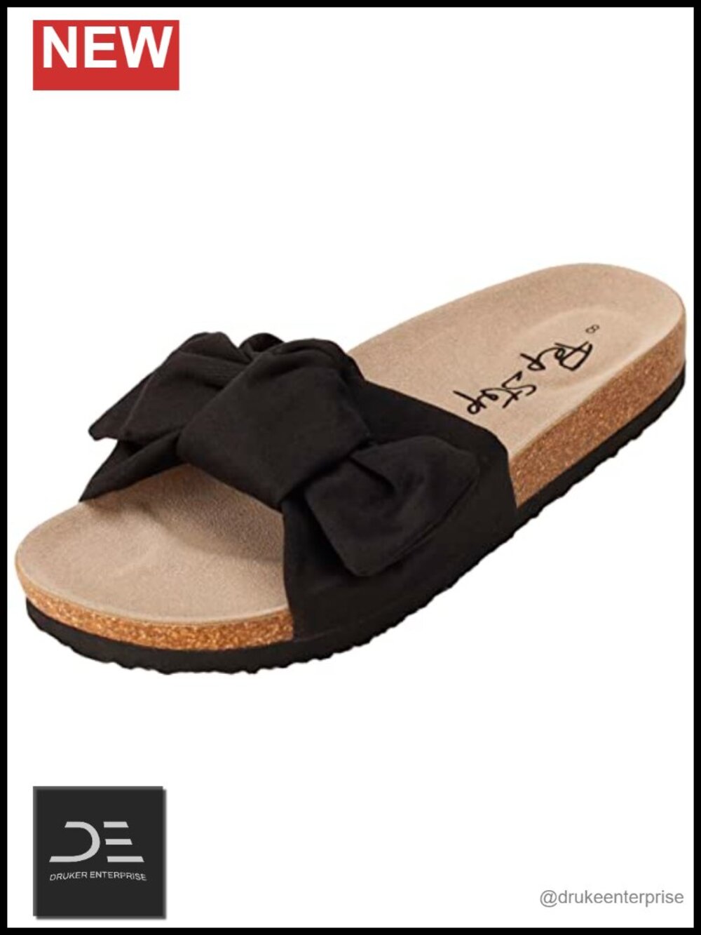 Slide Sandals with Bow Knot, Suede Insole, Memory Foam, Cork Sole, Slip On